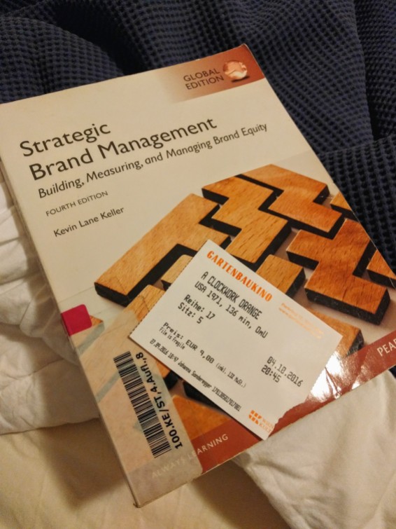 Global Branding textbook and A Clockwork Orange ticket